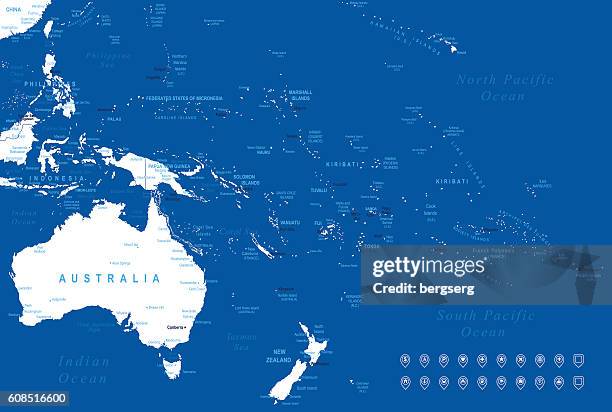 australien und ozeanien karte - pazifikinseln stock-grafiken, -clipart, -cartoons und -symbole