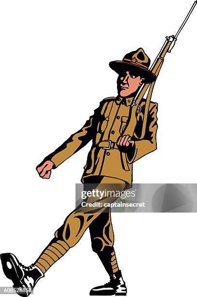 vintage illustraion of an anzac soldier isolated - bayonet stock illustrations