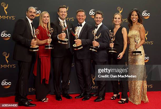 Producers of 'The Voice' and Host Carson Daly , winners of Outstanding Reality-Competition Program, poses in the press room at the 68th Annual...