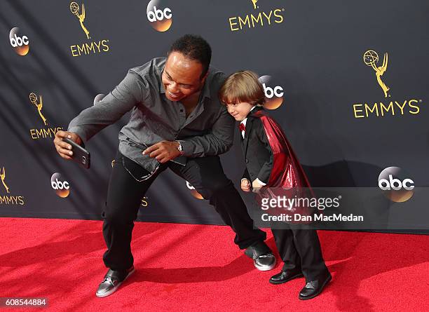 Ray Parker Jr and Jeremy Maguire attend the 68th Annual Primetime Emmy Awards at Microsoft Theater on September 18, 2016 in Los Angeles, California.
