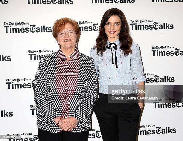 Deborah E. Lipstadt and Rachel Weisz attend TimesTalks at Merkin Concert Hall on September 19, 2016 in New York City.