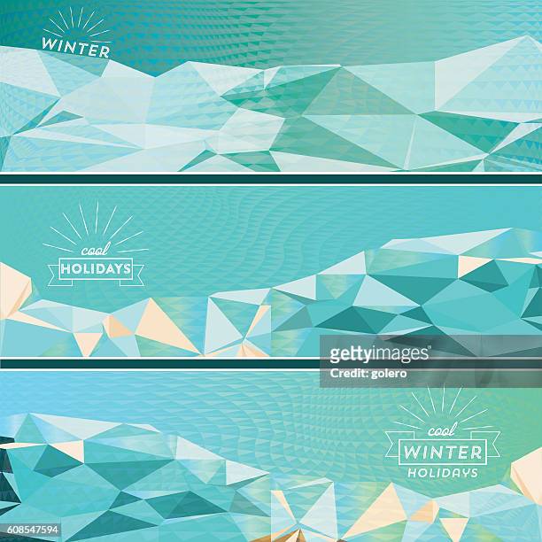 satz von drei banner mit geometrischen winter - wintersport stock-grafiken, -clipart, -cartoons und -symbole