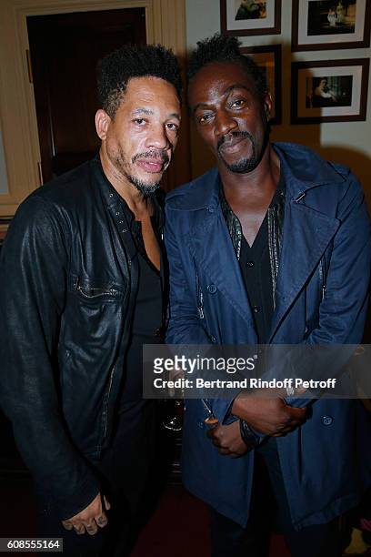 JoeyStarr and Marco Prince attend the "Tout ce que vous voulez" : Theater Play at Theatre Edouard VII on September 19, 2016 in Paris, France.