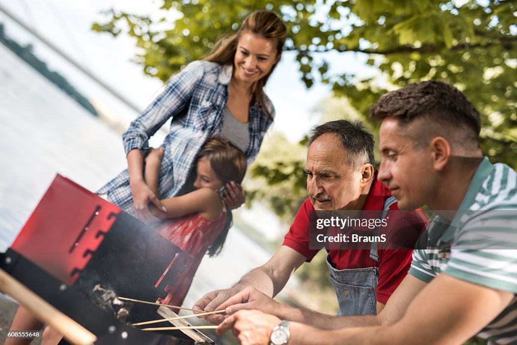 Preparing a fire for barbecue!