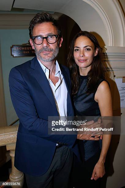Director Michel Hazanavicius and his wife actress of the play Berenice Bejo attend the "Tout ce que vous voulez" : Theater Play at Theatre Edouard...