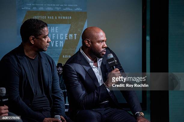 Actor Denzel Washington and Director Antoine Fuqua discuss "The Magnificent Seven" during AOL Build at AOL HQ on September 19, 2016 in New York City.