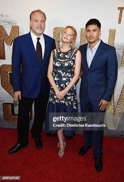 Vincent D'Onofrio, Haley Bennett and Martin Sensmeier attend "The Magnificent Seven" premiere at Museum of Modern Art on September 19, 2016 in New...