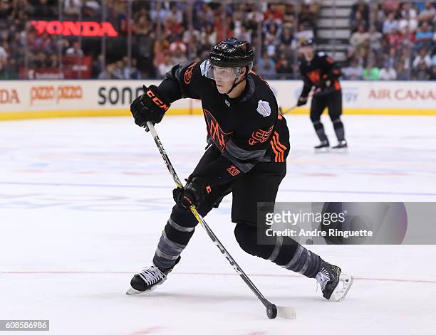 Ryan Nugent-Hopkins of Team North America fires a slapshot against Team Russia during the World Cup of Hockey 2016 at Air Canada Centre on September...