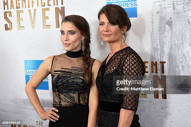 Alix Angelis and Carrie Lazar attend "The Magnificent Seven" New York Premiere at Museum of Modern Art on September 19, 2016 in New York City.