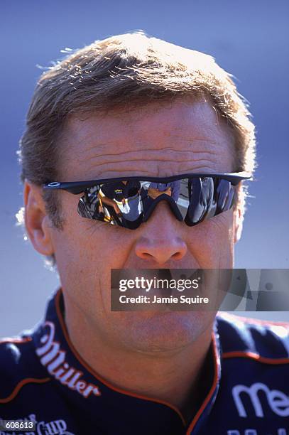 Close up of Driver Rusty Wallace as he looks on the track taken during the EA Sports 500 , part of the NASCAR Winston Cup Championship Series at...