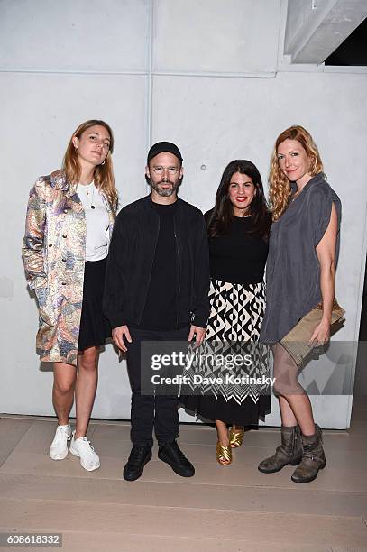 Georgina Harding, Daniel Arsham, Fernanda Abdalla and Megan Raney Erins attend the Daniel Arsham "Colorblind Artist: In Full Color" at Spring Place...