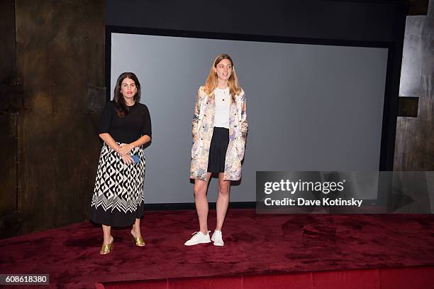 Georgina Harding and Fernanda Abdalla speak at the Daniel Arsham "Colorblind Artist: In Full Color" at Spring Place on September 19, 2016 in New York...