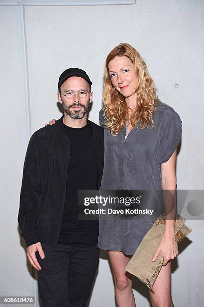 Artist Daniel Arsham and Film Director Megan Raney Erins attends the Daniel Arsham "Colorblind Artist: In Full Color" at Spring Place on September...