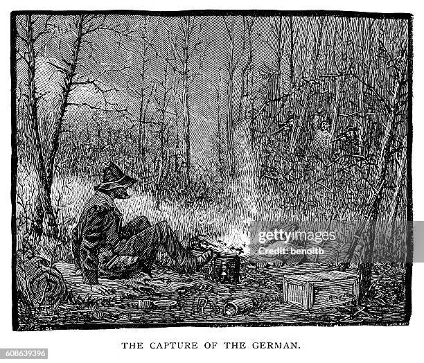 capture of the german - campfire art stock illustrations