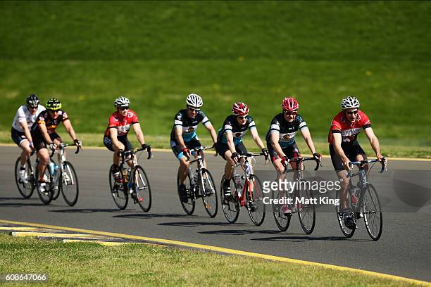Cyclists compete in the 2016 Below The Belt Pedalthon at Sydney Motorsport Park on September 20, 2016 in Sydney, Australia. Teams ride for up to 4...