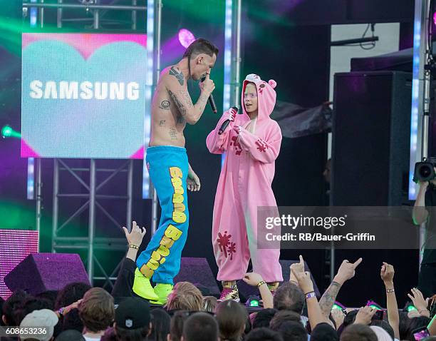 Watkin Tudor Jones and Yolandi Visser of the music group 'Die Antwoord' are seen at 'Jimmy Kimmel Live' on September 19, 2016 in Los Angeles,...