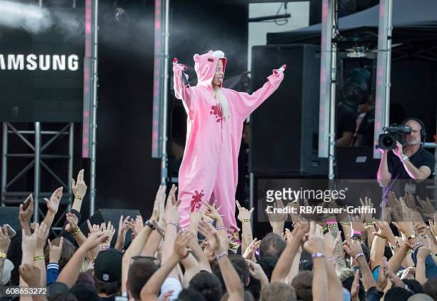 Yolandi Visser of the music group 'Die Antwoord' is seen at 'Jimmy Kimmel Live' on September 19, 2016 in Los Angeles, California.