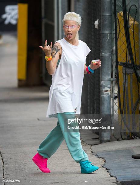 Yolandi Visser of the music group 'Die Antwoord' is seen at 'Jimmy Kimmel Live' on September 19, 2016 in Los Angeles, California.