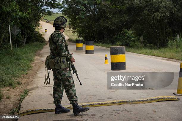 Guerrilla soldier from the South Block of the Revolutionary Armed Forces of Colombia during the 10th National Guerrilla Conference of the FARC in El...