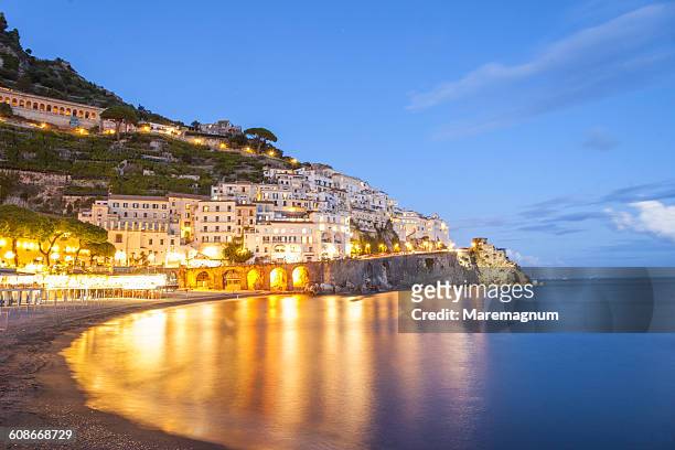 view of the town from seaport - amalfi stock pictures, royalty-free photos & images