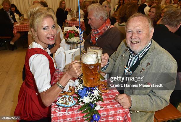 Joseph Vilsmaier and Birgit Muth during the BMW Armbrustschiessen as part of the Oktoberfest 2016 at Armbrust-Schuetzenfesthalle on September 19,...