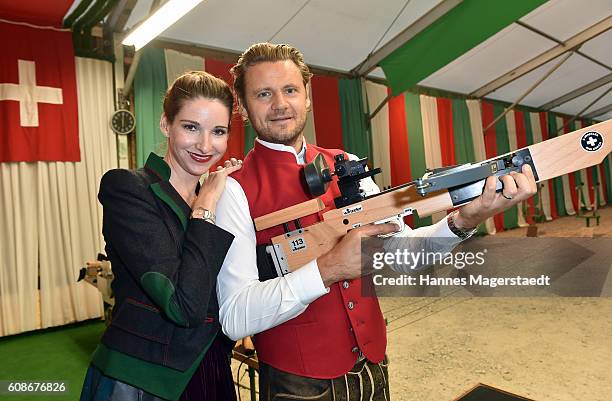 Sophie Meister and David Meister during the BMW Armbrustschiessen as part of the Oktoberfest 2016 at Armbrust-Schuetzenfesthalle on September 19,...