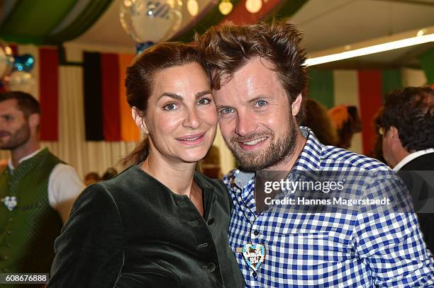 Alexandra Kamp and byofriend Michael von Hassel during the BMW Armbrustschiessen as part of the Oktoberfest 2016 at Armbrust-Schuetzenfesthalle on...