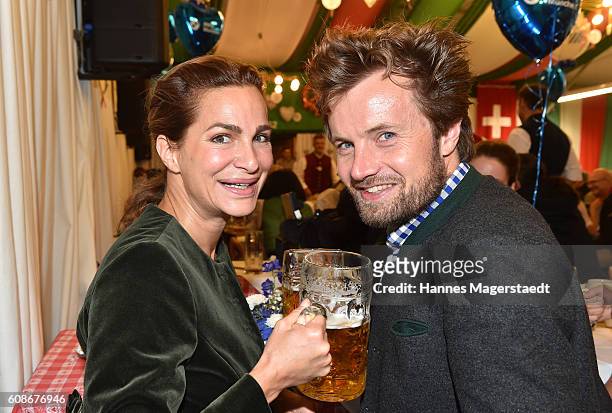 Alexandra Kamp and byofriend Michael von Hassel during the BMW Armbrustschiessen as part of the Oktoberfest 2016 at Armbrust-Schuetzenfesthalle on...
