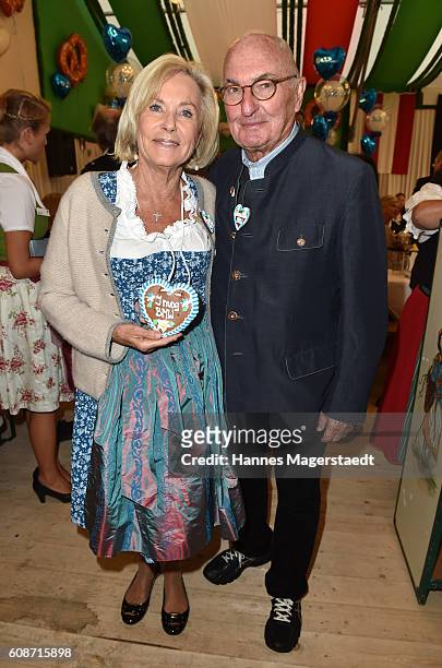 Fuerstin Inge Wrede-Lanz and Peter Lanz during the BMW Armbrustschiessen as part of the Oktoberfest 2016 at Armbrust-Schuetzenfesthalle on September...