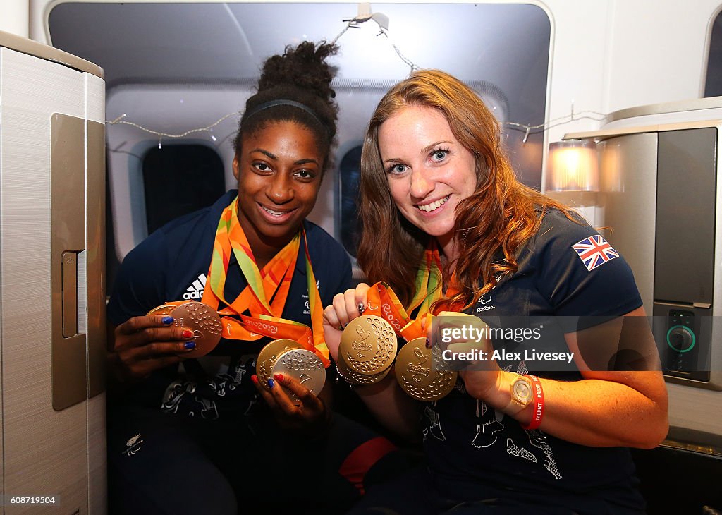 Paralympics GB Team fly back from Rio on British Airways Flight