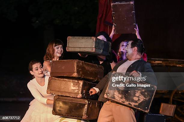 Mimo Pantomime Theatre plays The Comedians performance during the Sztuka Ulicy Festival on September 09, 2016 at Szczesliwicki Park in Warsaw,...