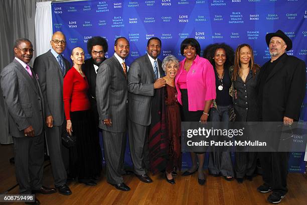 Tom Burrell, Carmen de Lavallade, Dr. Cornel West, ?, Tavis Smiley, Ruby Dee, ?, ?, Connie Briscoe and Walter Mosely attend TAVIS SMILEY and...