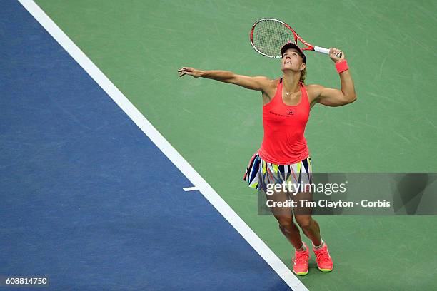 Open - Day 13 Angelique Kerber of Germany in serving against Karolina Pliskova of the Czech Republic in the Women's Singles Final on Arthur Ashe...