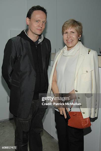 Carsten Nicolai and Milly Glimcher attend PaceWildenstein Opening of Carsten Nicolai "Static Balance" at PaceWildenstein on October 4, 2007 in New...