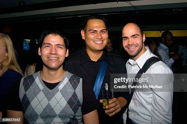 Pedro Garcia, Juan Davalos and Kevin Johnson attend Drambuie Den Event with Special Guest Heather Vandeven at Level V on October 22, 2007 in New York.