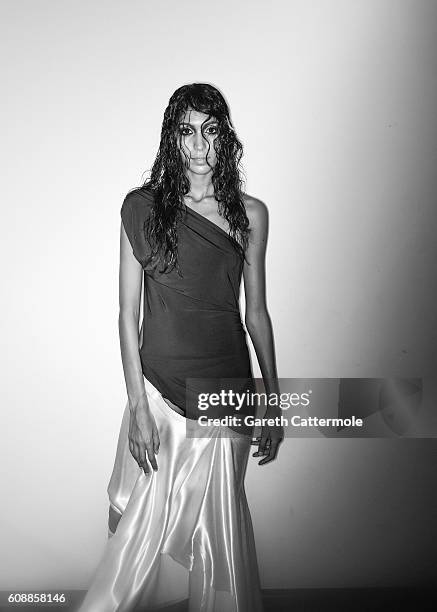 Model backstage before the Swedish School of Textiles show at Fashion Scout during London Fashion Week Spring/Summer collections 2017 on September...