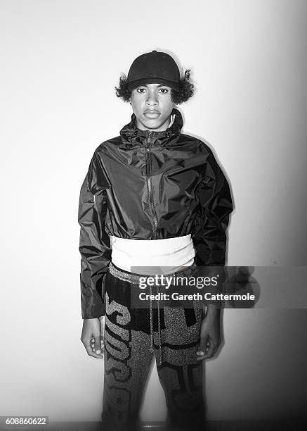 Model backstage before the Swedish School of Textiles show at Fashion Scout during London Fashion Week Spring/Summer collections 2017 on September...