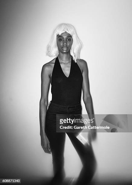 Model backstage before the Ones To Watch show at Fashion Scout during London Fashion Week Spring/Summer collections 2017 on September 16, 2016 in...