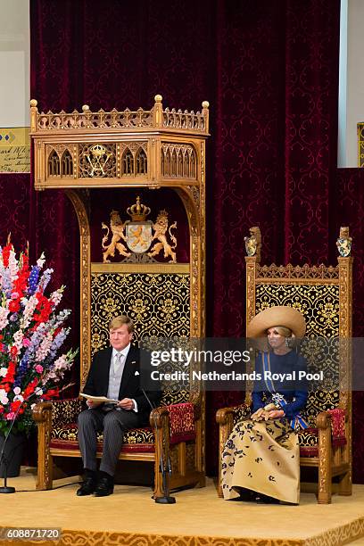 King Willem-Alexander of The Netherlands and Queen Maxima of The Netherlands attend the opening of the parliamentary year on September 20, 2016 in...