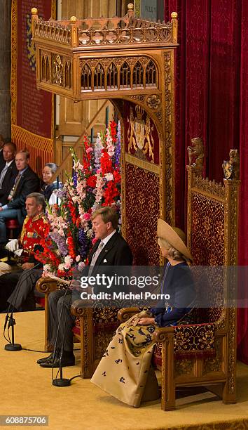 King Willem-Alexander of The Netherlands and Queen Maxima of The Netherlands attend the opening of the parliamentary year in the Hall of Knights on...