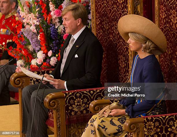 King Willem-Alexander of The Netherlands and Queen Maxima of The Netherlands attend the opening of the parliamentary year in the Hall of Knights on...