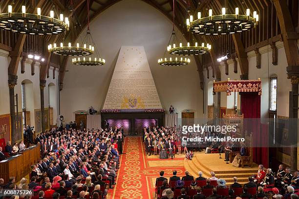 King Willem-Alexander of The Netherlands and Queen Maxima of The Netherlands attend the opening of the parliamentary year in the Hall of Knights on...