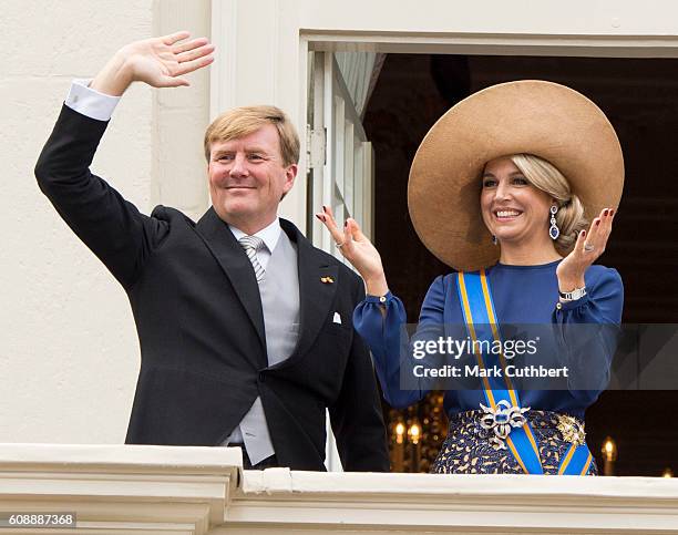 King Willem-Alexander of the Netherlands and Queen Maxima of the Netherlands on the balcony of The Noordeinde Palace during Princes Day on September...