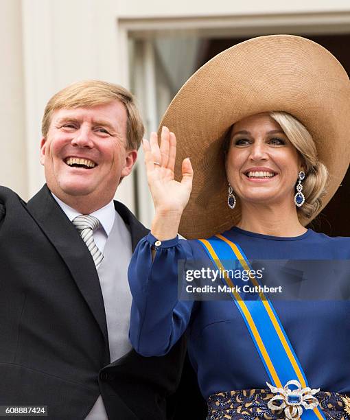 King Willem-Alexander of the Netherlands and Queen Maxima of the Netherlands on the balcony of The Noordeinde Palace during Princes Day on September...