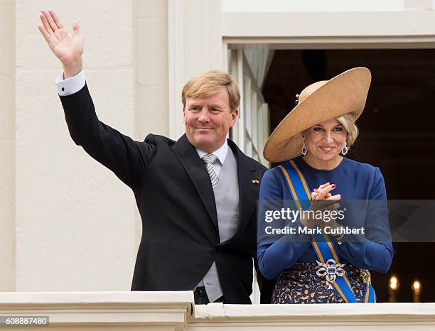 King Willem-Alexander of the Netherlands and Queen Maxima of the Netherlands on the balcony of The Noordeinde Palace during Princes Day on September...