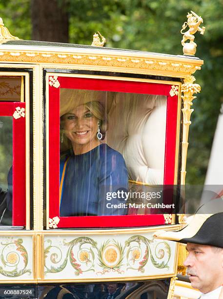 Queen Maxima of the Netherlands in a royal carriage at The Noordeinde Palace during Princes Day on September 20, 2016 in The Hague, Netherlands.