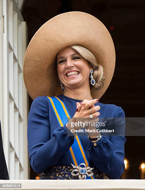 Queen Maxima of the Netherlands on the balcony of The Noordeinde Palace during Princes Day on September 20, 2016 in The Hague, Netherlands.
