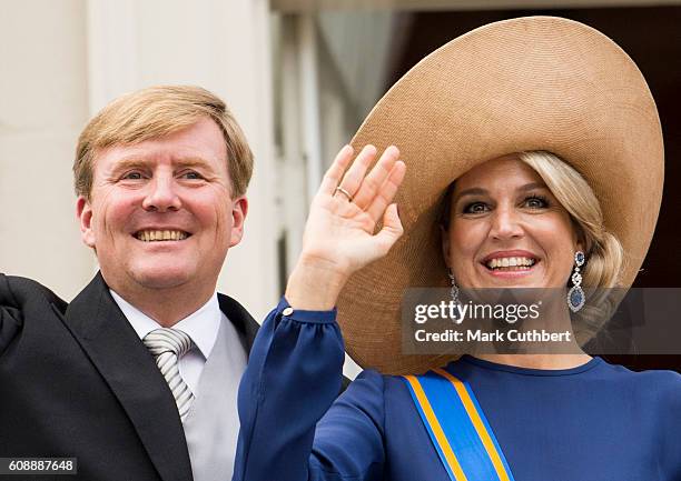 King Willem-Alexander of the Netherlands and Queen Maxima of the Netherlands on the balcony of The Noordeinde Palace during Princes Day on September...