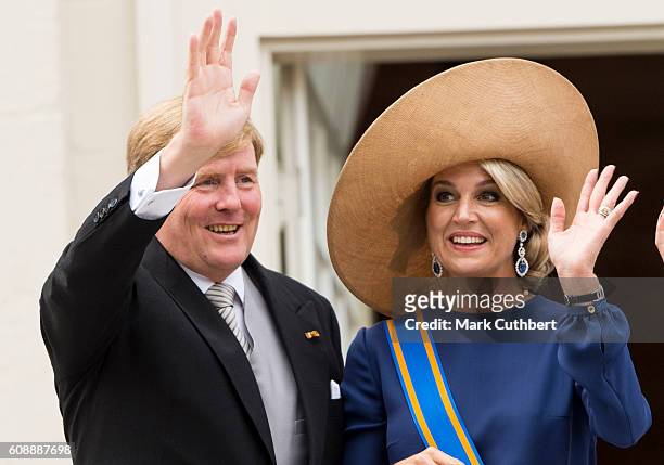 King Willem-Alexander of the Netherlands and Queen Maxima of the Netherlands on the balcony of The Noordeinde Palace during Princes Day on September...