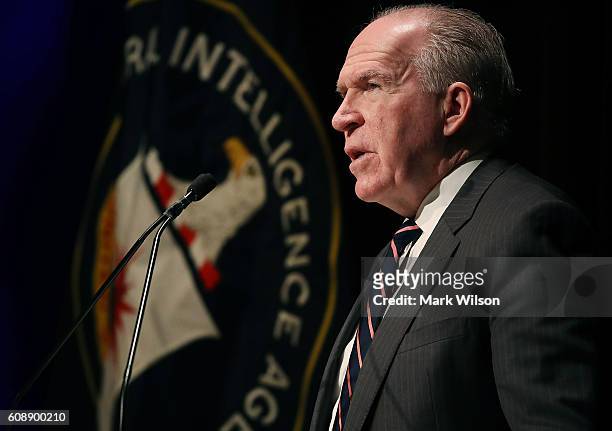 Director John Brennan, speaks during the CIA's third conference on national security at Goerge Washington University, September 20, 2016 in...